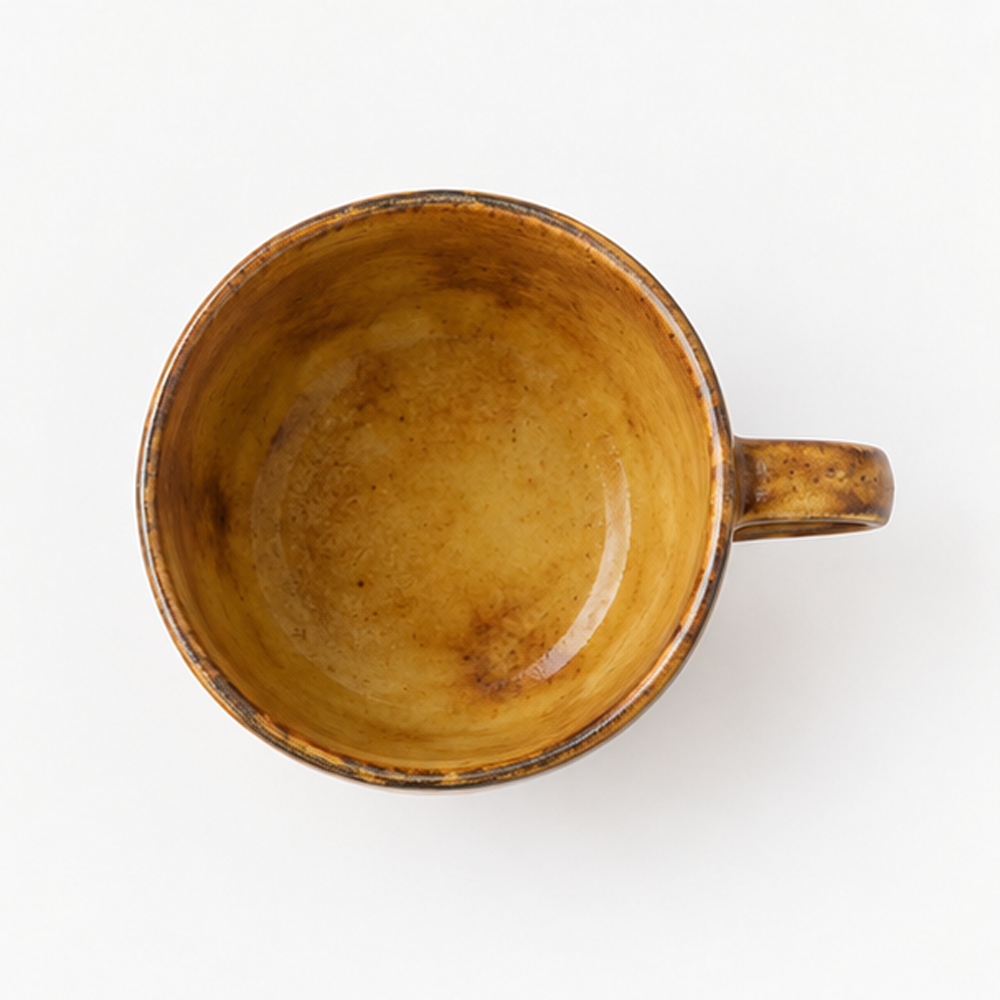 Brown Ceramic Coffee Cup with Saucer – Leaf Embossed