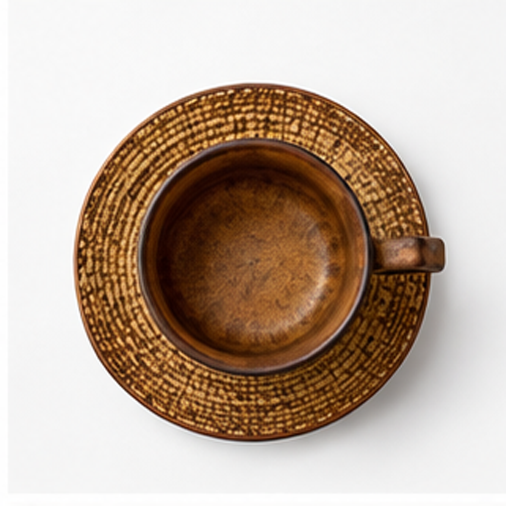 Brown Textured Ceramic Tea Cup with Saucer