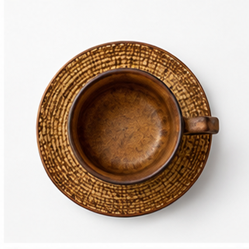 Brown Textured Ceramic Tea Cup with Saucer