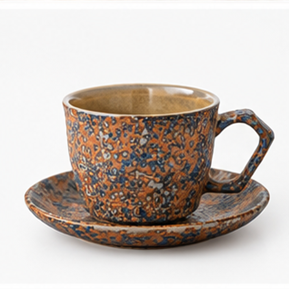 Blue & Brown Ceramic Coffee Cup with Saucer-120ml