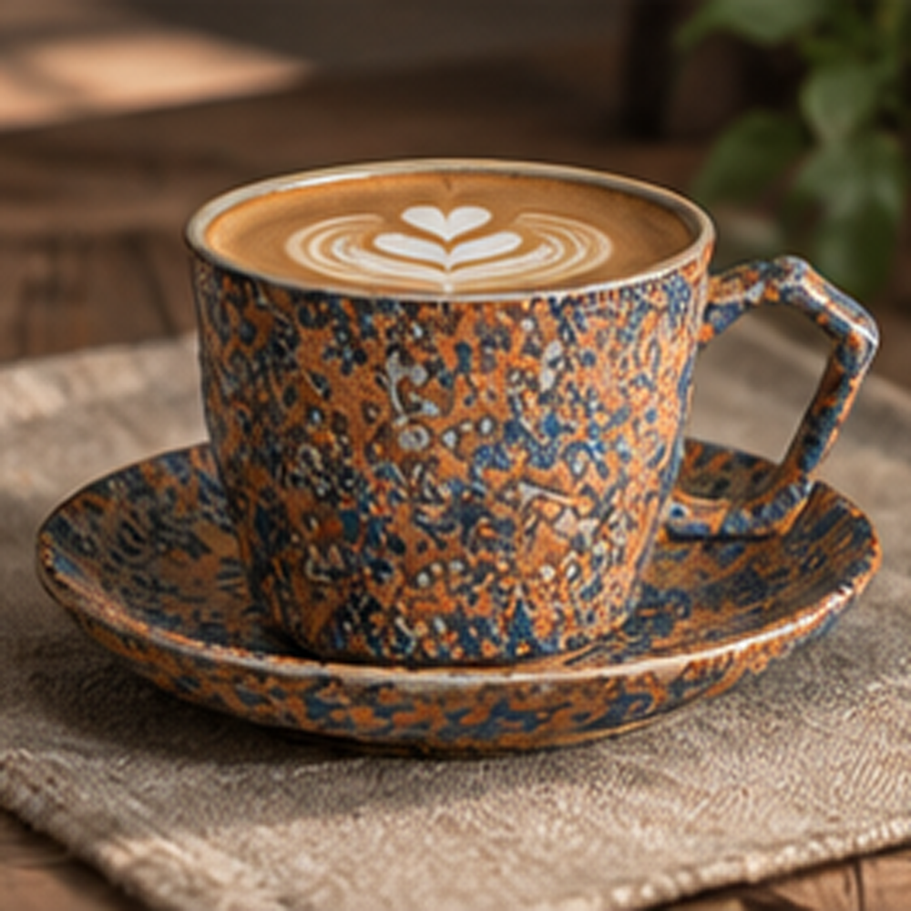 Blue & Brown Ceramic Coffee Cup with Saucer-120ml