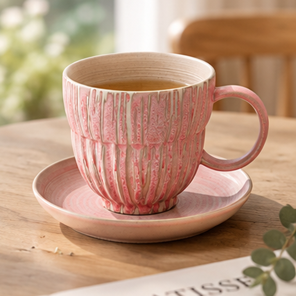 Pink Ceramic Coffee Cup with Saucer – 190 ml