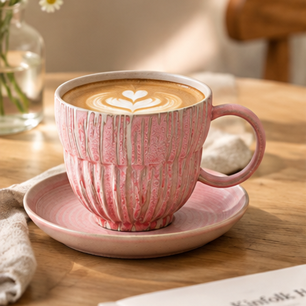 Pink Ceramic Coffee Cup with Saucer – 190 ml