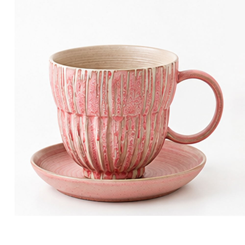 Pink Ceramic Coffee Cup with Saucer – 190 ml