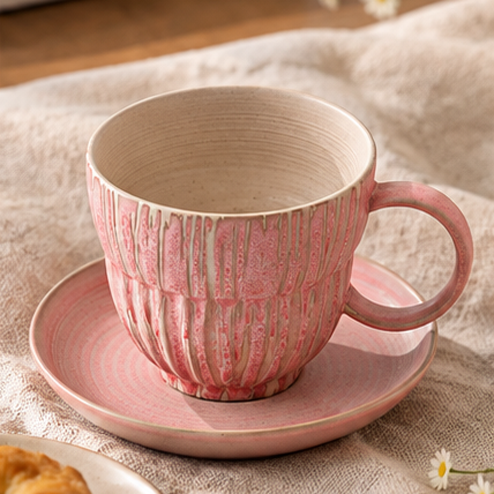 Pink Ceramic Coffee Cup with Saucer – 190 ml